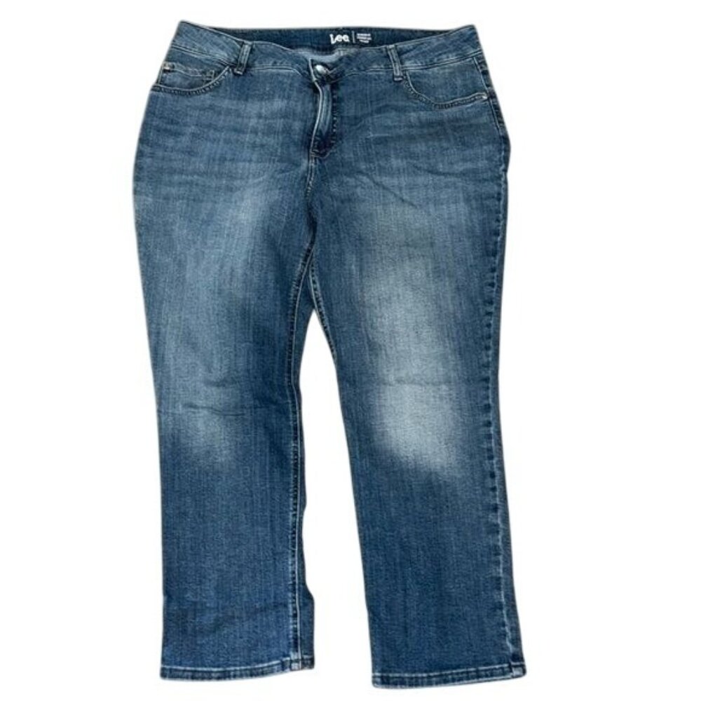 Lee Womens Regular Fit Straight Leg Mid Rise Jeans Size 20WP Blue Denim